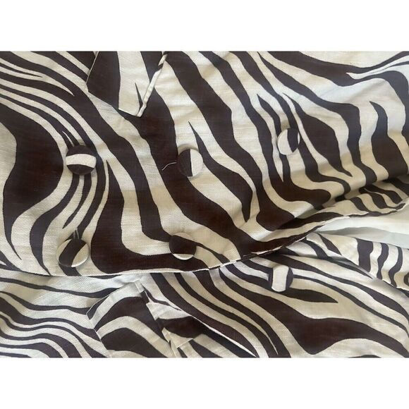 ASOS S Linen Blend Animal Print Double Breasted Jacket Blazer Lined Shoulder Pad - Picture 2 of 8